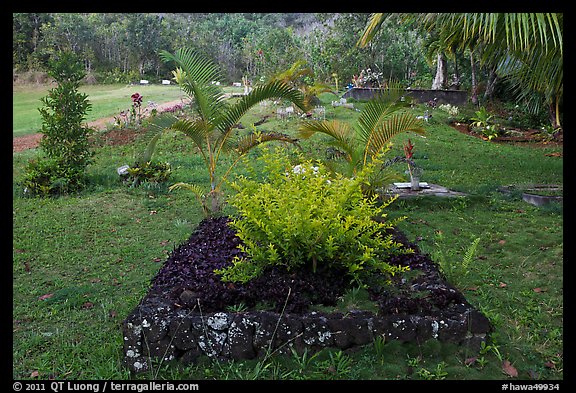 Tomb made of lava rock, Hanalei Valley. Kauai island, Hawaii, USA (color)