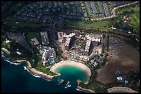 Aerial view of cove and resort. Honolulu, Oahu island, Hawaii, USA