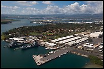 Aerial view of Hickam AFB and Pearl Harbor. Oahu island, Hawaii, USA