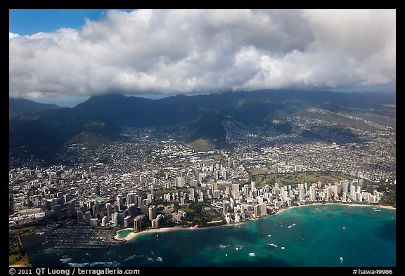 Honolulu from the air. Honolulu, Oahu island, Hawaii, USA (color)