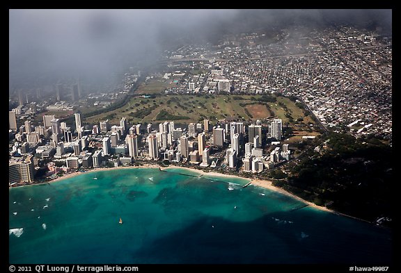Aerial view of Kapiolani Park. Honolulu, Oahu island, Hawaii, USA