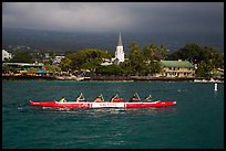 Outrigger canoe and Mokuaikaua church, Kailua-Kona. Hawaii, USA (color)