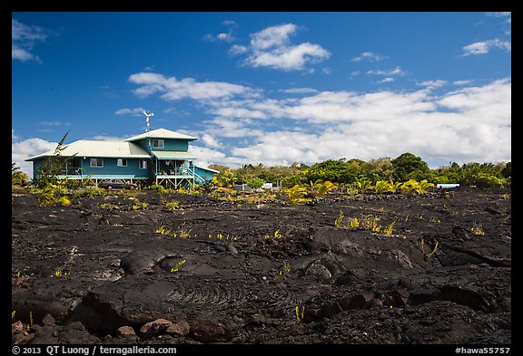 House and recently hardened lava. Big Island, Hawaii, USA (color)