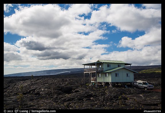 House built over fresh lava fields. Big Island, Hawaii, USA (color)