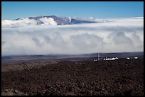 Mauna Loa Observatory, clouds, and Mauna Kea. Big Island, Hawaii, USA ( color)