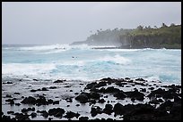 Seascape with strong surf and surfer, Pohoiki. Big Island, Hawaii, USA ( color)