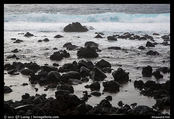 Volcanic rocks and surf, Pohoiki. Big Island, Hawaii, USA (color)