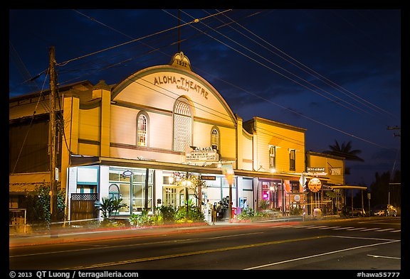 Aloha Theatre at dusk, Kainaliu. Big Island, Hawaii, USA (color)