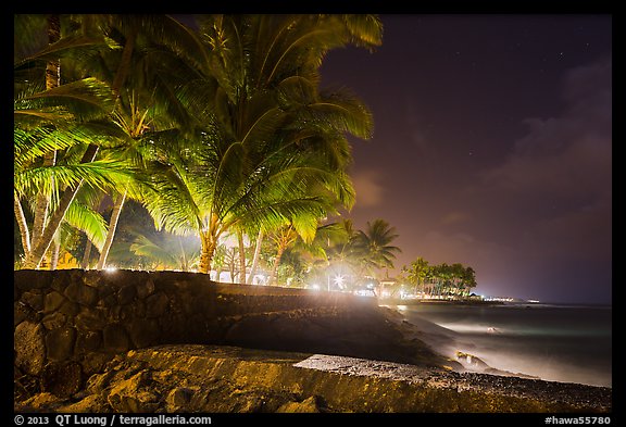Waterfront at night, Kailua-Kona. Hawaii, USA