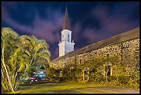 Mokuaikaua church at night, Kailua-Kona. Hawaii, USA (color)