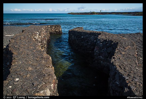 Walled stream flowing into Kiholo Bay. Big Island, Hawaii, USA (color)