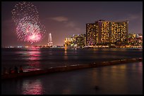 Fireworks from Kihio Beach, Waikiki. Waikiki, Honolulu, Oahu island, Hawaii, USA ( color)
