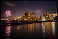 Fireworks and Waikiki skyline. Waikiki, Honolulu, Oahu island, Hawaii, USA ( color)