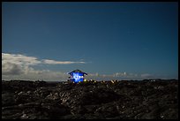 Illuminated house on the lava field, Kalapana. Big Island, Hawaii, USA ( color)