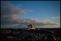 Lone house on the lava field at night, Kalapana. Big Island, Hawaii, USA ( color)