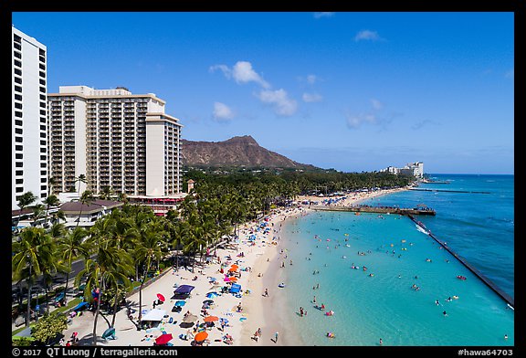 Aerial view of Kuhio Beach. Honolulu, Oahu island, Hawaii, USA (color)