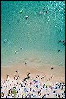 Aerial view of ocean water and beach shore looking down, Kuhio Beach. Waikiki, Honolulu, Oahu island, Hawaii, USA ( color)