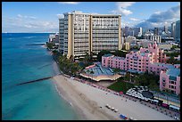 Aerial view of Royal Hawaiian Hotel and Waikiki. Waikiki, Honolulu, Oahu island, Hawaii, USA ( color)