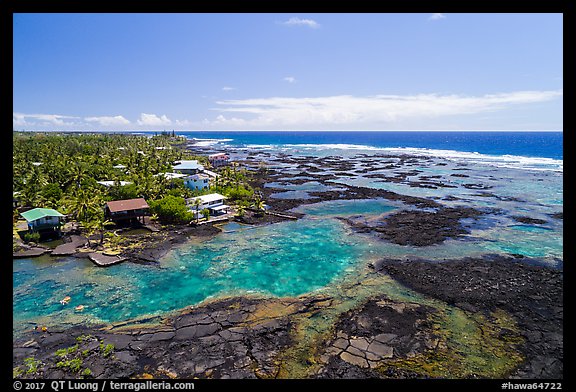 Aerial view of Kapoho tidepools and houses. Big Island, Hawaii, USA (color)