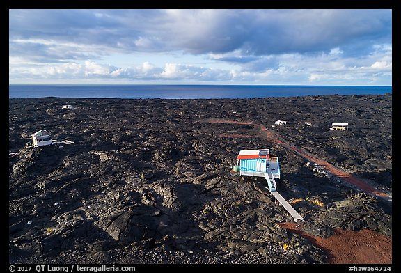 Aerial view of houses on new lava field, Kalapana. Big Island, Hawaii, USA (color)