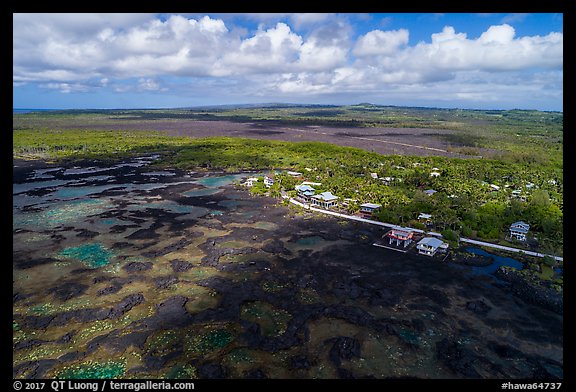 Aerial view of Kapoho area with tidepools. Big Island, Hawaii, USA (color)