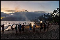 Revelers on Kamahole Beach with fireworks, Kihei. Maui, Hawaii, USA ( color)