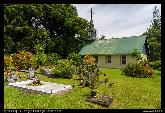 Cemetery and church, Nahiku. Maui, Hawaii, USA (color)