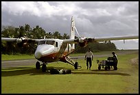 Plane on the airstrip of Ofu Island. American Samoa