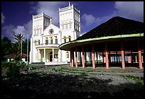 Church and fale in Leone. Tutuila, American Samoa ( color)