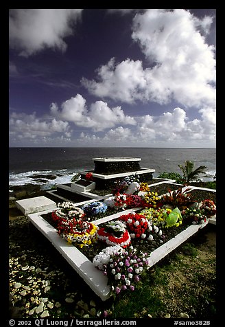 Tombs near the ocean in Vailoa. Tutuila, American Samoa