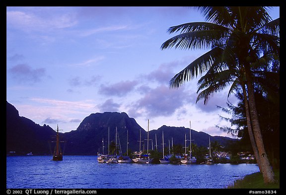Yachts anchored in Pago Pago harbor. Pago Pago, Tutuila, American Samoa (color)