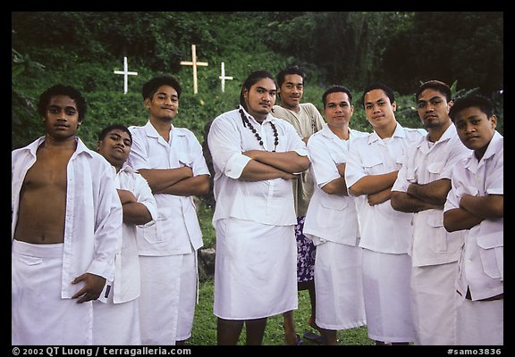 Sunday men churchgoers traditionally dressed, Pago Pago. Pago Pago, Tutuila, American Samoa