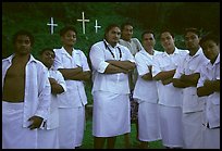 Sunday men churchgoers traditionally dressed, Pago Pago. Pago Pago, Tutuila, American Samoa (color)