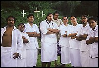 Sunday men churchgoers traditionally dressed, Pago Pago. Pago Pago, Tutuila, American Samoa (color)