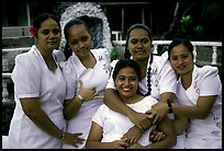 Young women dressed in white for sunday church, Pago Pago. Pago Pago, Tutuila, American Samoa ( color)