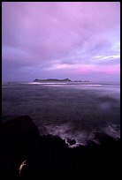 Sunset over Aunuu island with crab on basalt rock. Aunuu Island, American Samoa (color)