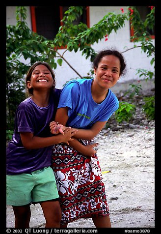 Girls in Aunuu village. Aunuu Island, American Samoa (color)