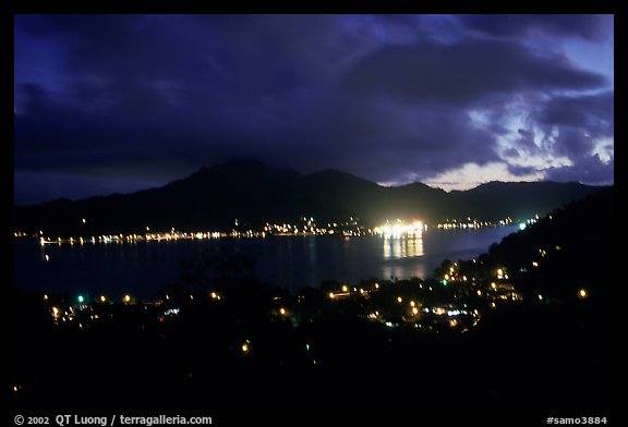 Pago Pago harbor at night. Pago Pago, Tutuila, American Samoa (color)