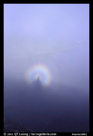 Specter of Broken in the fog of Mount Alava. National Park of American Samoa (color)