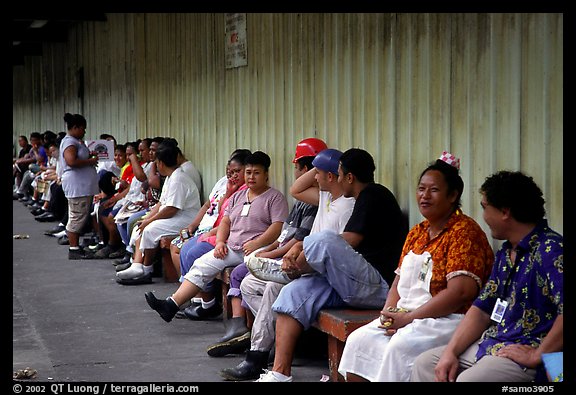 Workers of the tuna factory during a break. Pago Pago, Tutuila, American Samoa (color)