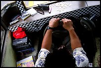 Aiga bus driver's seat and sound system. Pago Pago, Tutuila, American Samoa