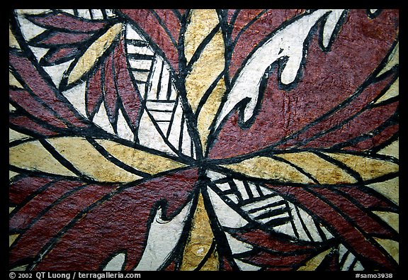 Siapo (bark cloth made from the inner bark of the paper mulberry tree) artwork. Pago Pago, Tutuila, American Samoa (color)