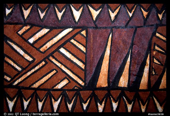 Siapo (bark cloth made from the inner bark of the paper mulberry tree) artwork. Pago Pago, Tutuila, American Samoa (color)