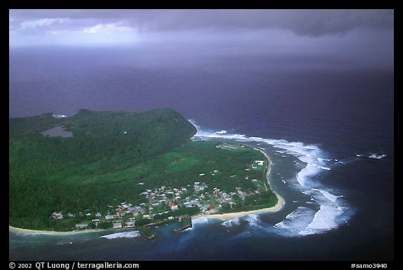 Aerial view of Aanuu island. Aunuu Island, American Samoa (color)
