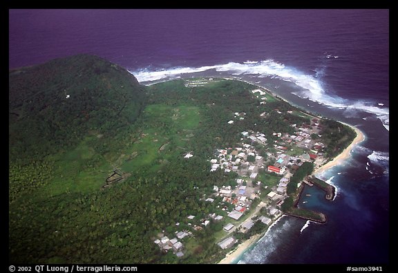 Aerial view of Aanuu village. Aunuu Island, American Samoa