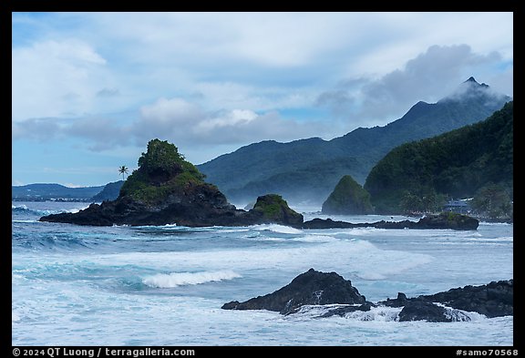 Surf and coastline near Alega and Mafatao Peak. Tutuila, American Samoa (color)