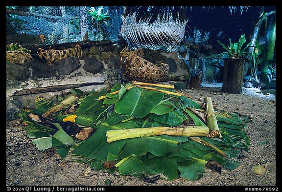Stone-fired Umu earth oven, Tisa Barefoot Bar. Tutuila, American Samoa (color)