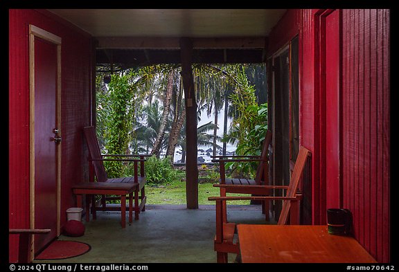 View of beach from open corridor of home, Tau Island. American Samoa (color)