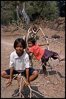 Kids playing, the Bayon. Angkor, Cambodia ( color)