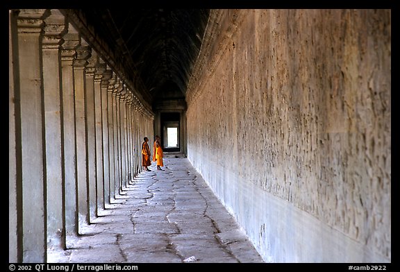 Eterior deambulatory of Angkor Wat, all covered with bas-reliefs. Angkor, Cambodia (color)